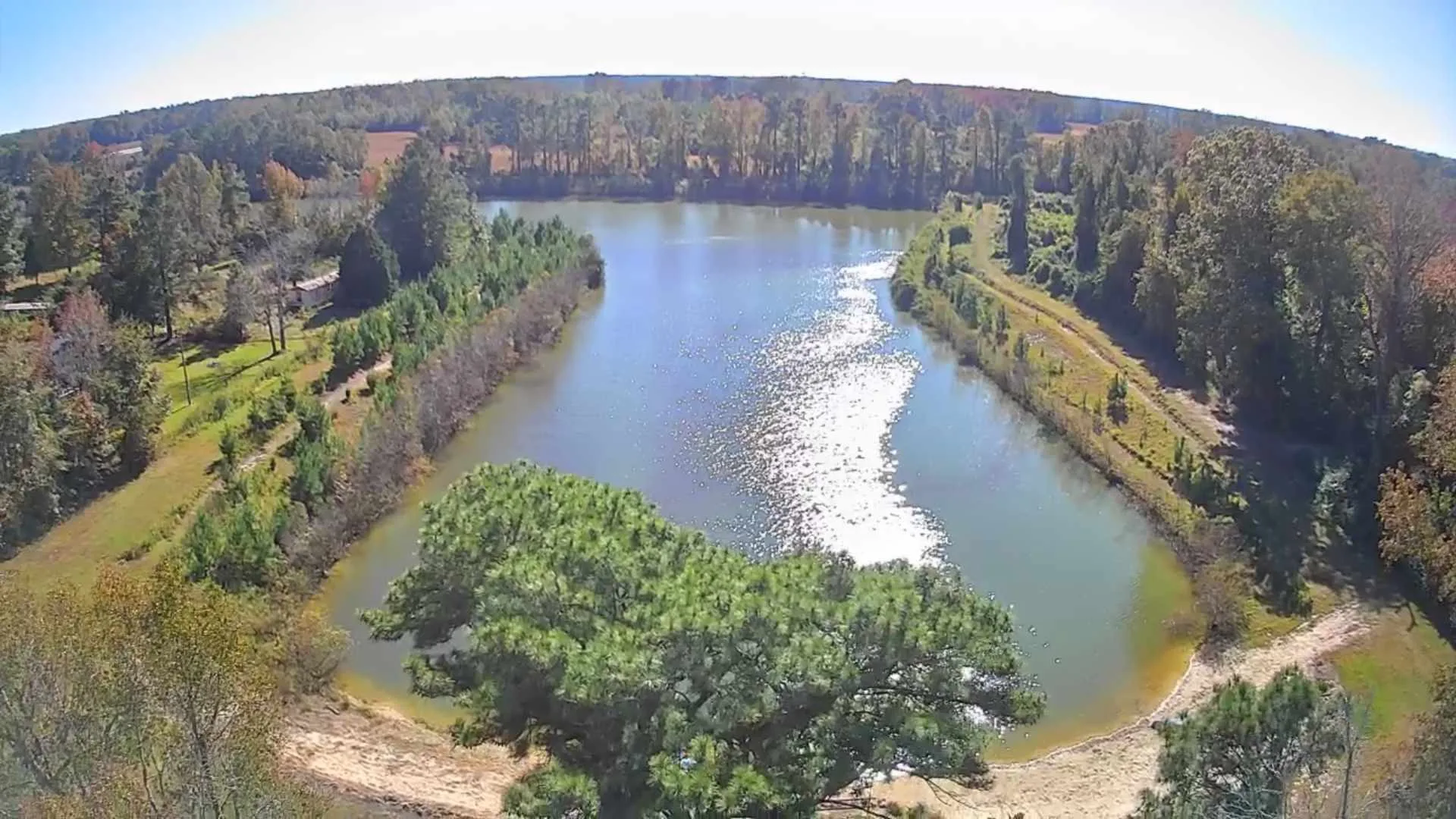 Aerial view of Lake Georgia, circled by the walking trail