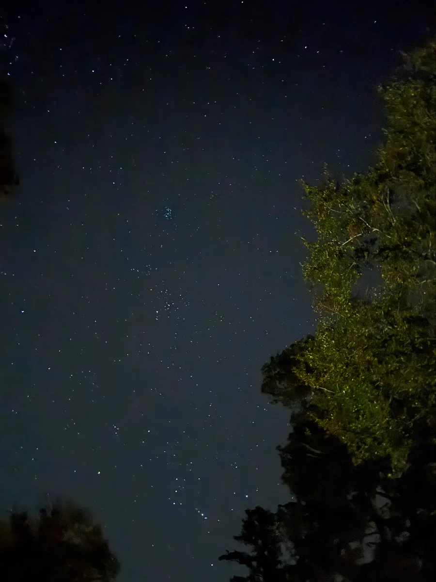 Starry night sky over Lake Georgia